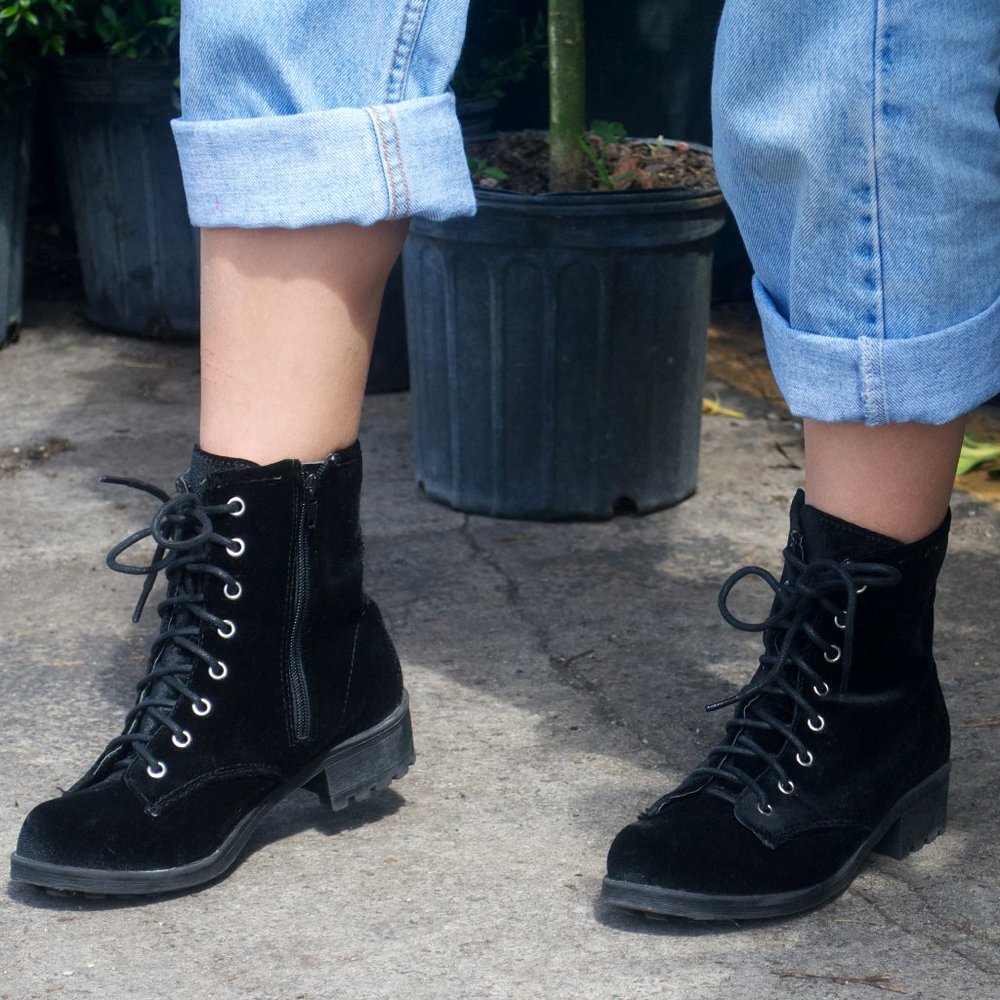 Black Velvet Heeled Booties
